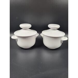 Noritake Progression Au Naturel White Individual Casserole w/ Lid Set Lot of‎ 2